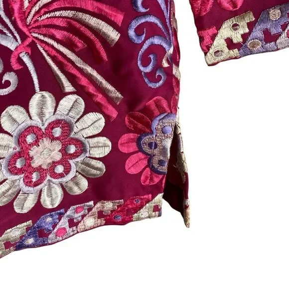 Vintage La Cita Tunic Blouse Shirt Women's Size Small Pink Embroidered Flowers - Picture 5 of 9